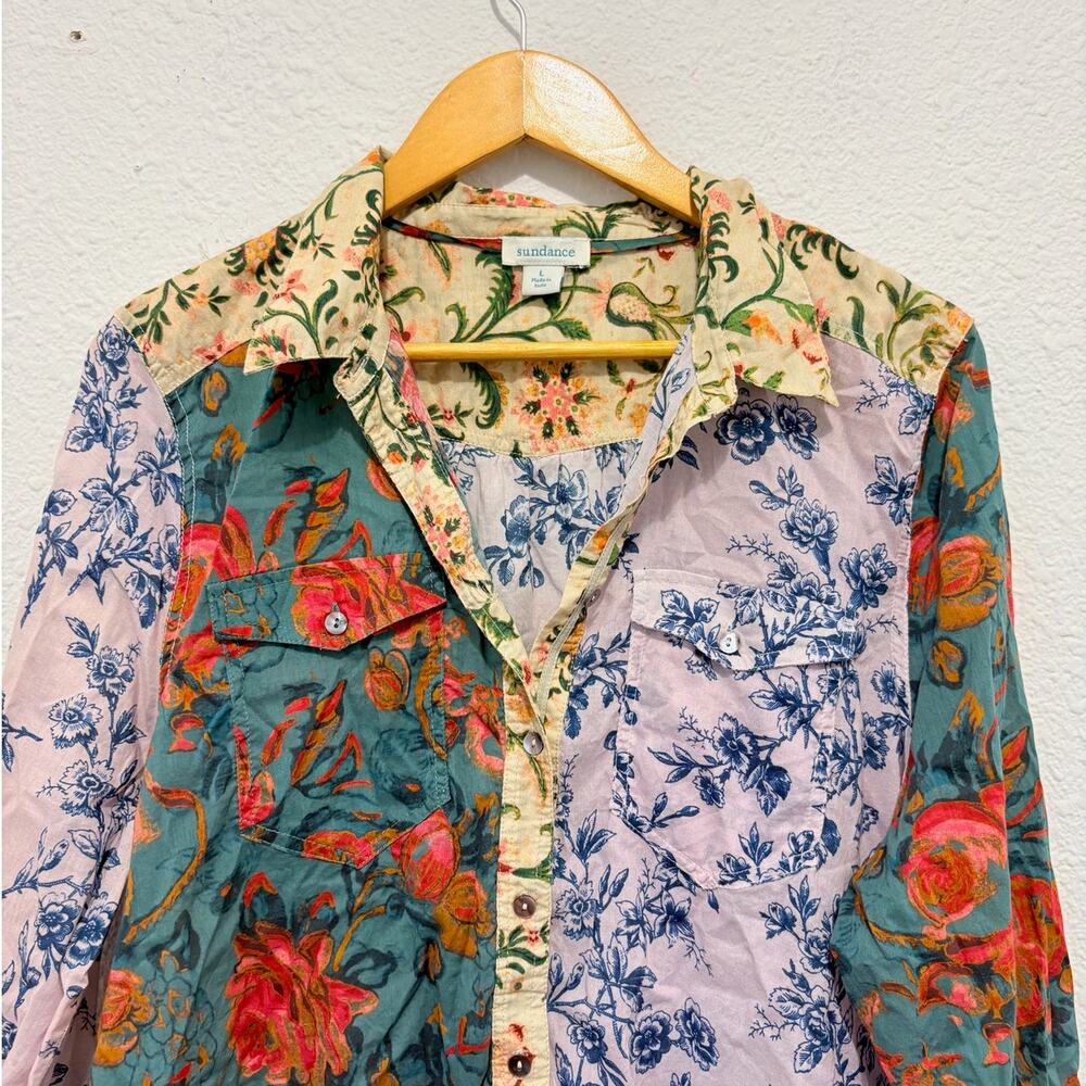Sundance Floral Patchwork Button Down Shirt Blous… - image 4